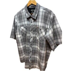 Orvis Men’s Size XXL Black And Gray Checkered Short Sleeve Button Up Shirt